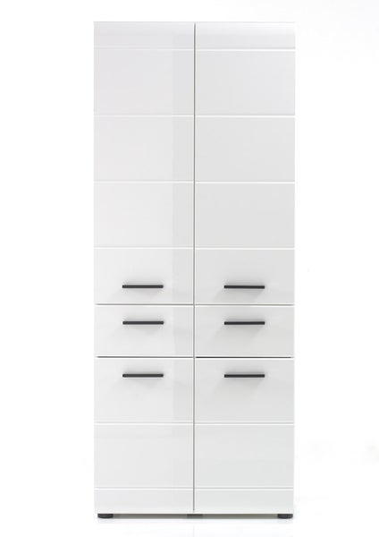 SkinGloss Bad Standtype Stauraum 4 Türen, 2 Schubladen weiß, weiß Hochglanz. 60 X 31 X 182 cm