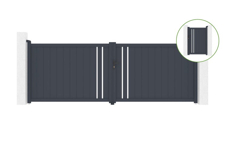 Flügeltor 4m GIONA H.140cm Aluminium + Tor GIONA H140 GRAU