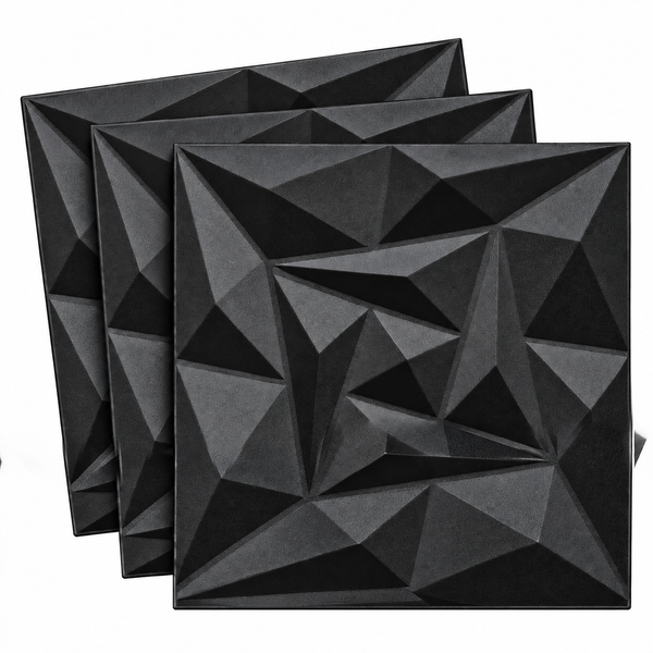 Drei quadratische Wandpaneele mit geometrischem 3D Relief für die Wandgestaltung.
