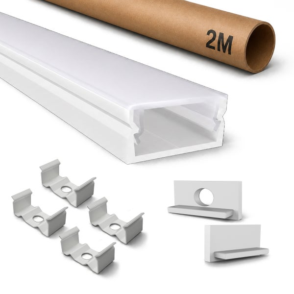 LED Aluminium Profil Set 2 Meter mit Abdeckung Halteclips und Endkappen für LED Streifen