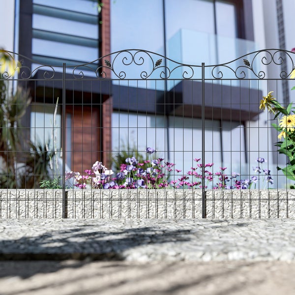 Outsunny Gartenzaun, Gitterzaun für Balkon, Garten, 365 x 112 cm, Metall , Schwarz