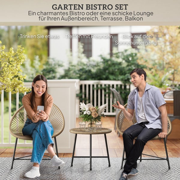 Garten-Bistro-Set mit Tisch und zwei Stühlen auf einer Terrasse