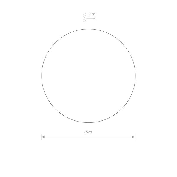 Illustration eines Kreises mit einem Durchmesser von 25 cm und einer Tiefe von 3 cm