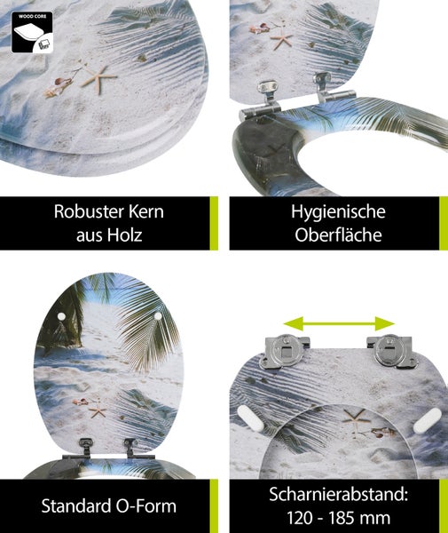 Toilettensitz mit Strandmotiv und Befestigungsmaterial