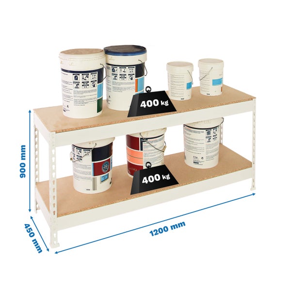 PROREGAL Schwerlastregal Mini Wood Yeti Two HxBxT 90x120x45 cm Fachlast 400 kg Weiß