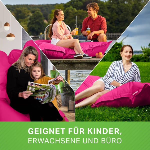 Green Bean Sitzsack XXL 140x180cm 380 Liter Kinder & Erwachsene Bean Bag EPS Perlen Füllung Riesensitzsack Groß Draußen Outdoor Liegekissen Waschbar Wetterfest Lounge Sitzkissen Bodenkissen Pink