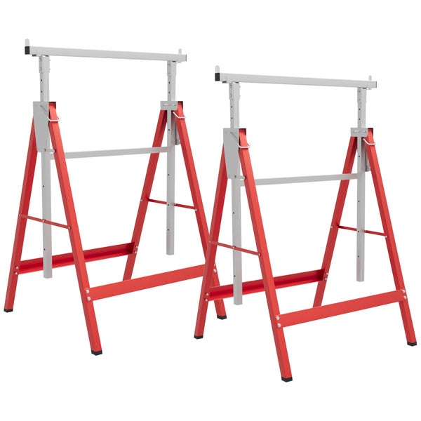 HOMCOM 2 x Gerüstbock Unterstellbock Klappbock höhenverstellbar bis 200kg Stahl Rot 68 x 58 x 80-130 cm