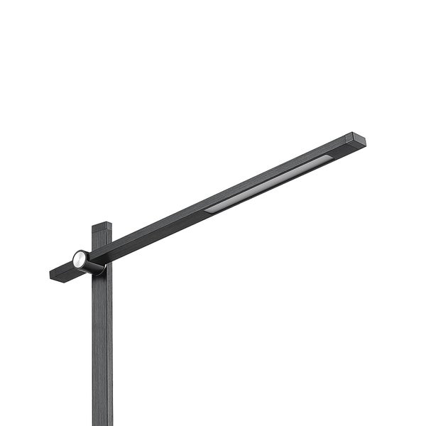 Schwarze LED-Schreibtischlampe mit verstellbarem Gelenk und schlankem Arm aus Metall.