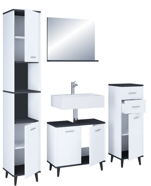 4-tlg. Komplett Badmöbel Badschrank Set Landos l