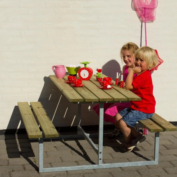 Picknicktisch, Gartentisch, Gartenmöbel  für Kinder - KDI Holz Stahl - 110x110x57cm - Natur