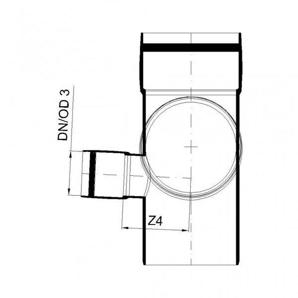 Technische Zeichnung eines Rohrabzweigs mit Maßangaben für Nennweite und Außendurchmesser 3 sowie das Z-Maß Z4.