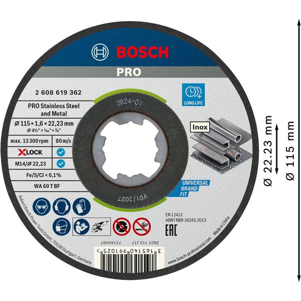 Bosch Pro Trennscheibe für Edelstahl und Metall, Durchmesser 115 mm