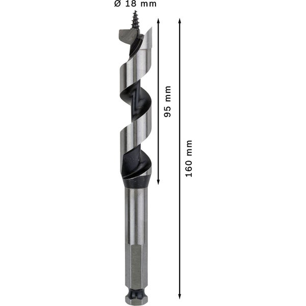 Forstnerbohrer mit einem Durchmesser von 18 Millimetern und einer Gesamtlänge von 160 Millimetern.
