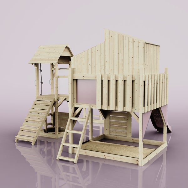 Holz-Spielhaus mit Rutsche, Leiter und Kletterseil