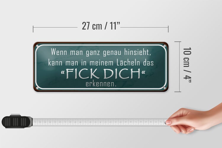 Blechschild Spruch 27x10cm in meinem Lächeln Fick Dich Dekoration