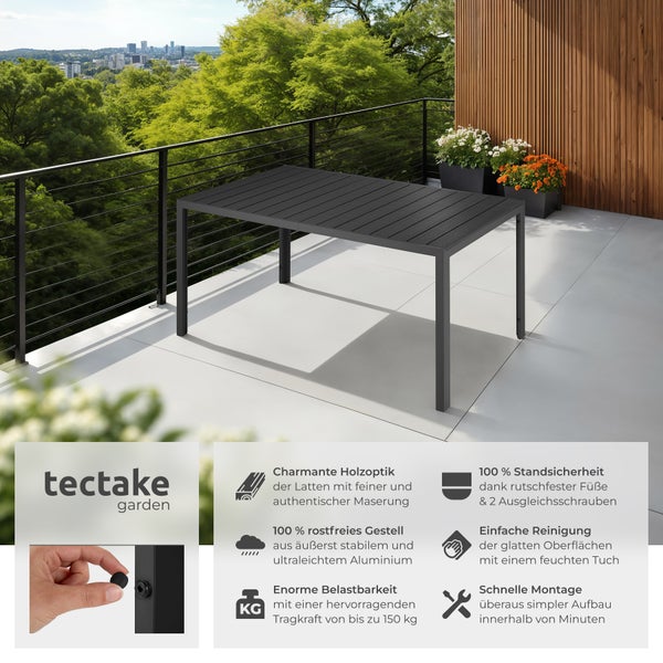 Gartentisch tectake Bianca 150 x 90 x 74,5 cm aus Aluminium und Kunststoff schwarz/schwarz