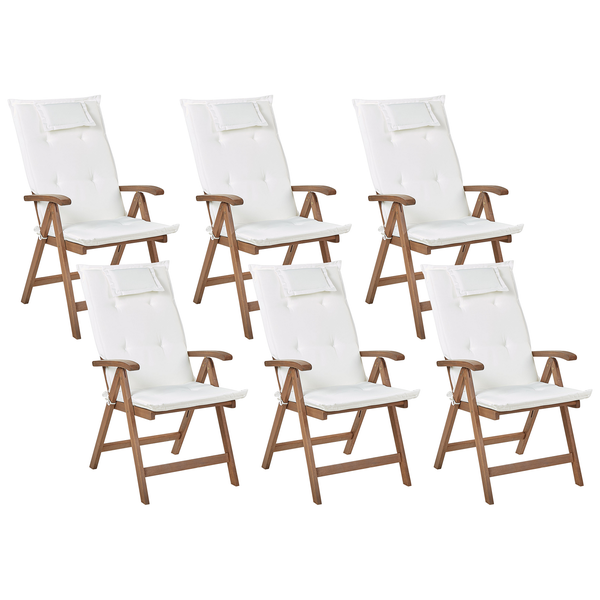 Set mit 6 Stühlen und Sitzkissen AMANTEA Akazienholz Cremeweiß