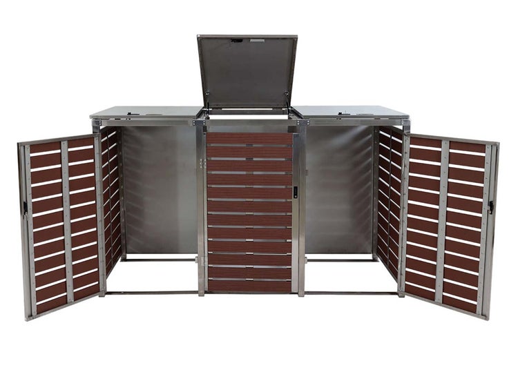 Mülltonnenbox für drei Mülltonnen mit Türen und Deckel