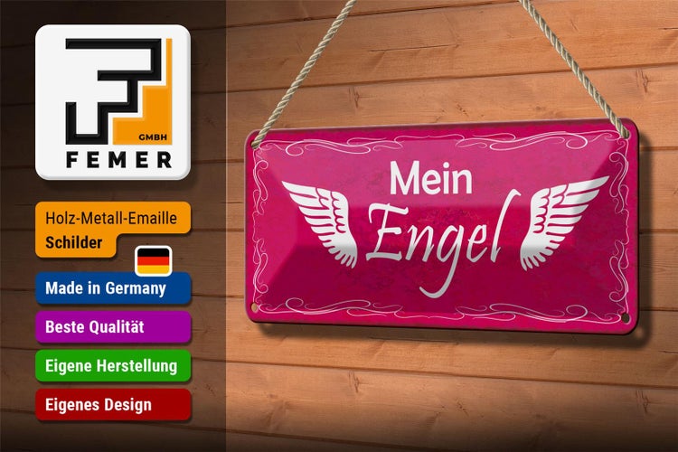 Blechschild Spruch 27x10cm Mein Engel Flügel Dekoration