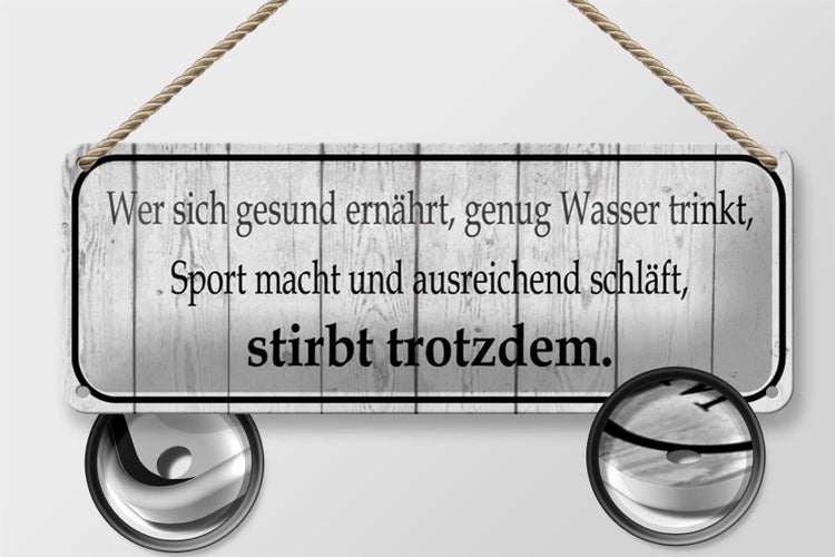Blechschild Spruch 27x10cm wer sich gesund ernährt Dekoration