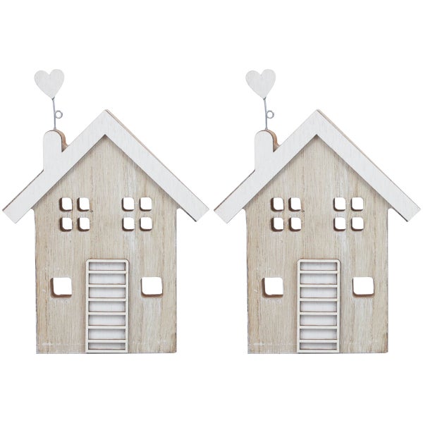 Zwei dekorative Holzhäuser mit Herz