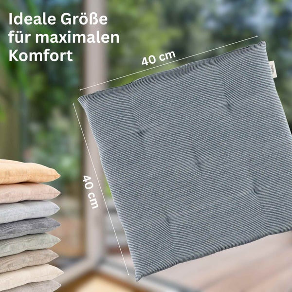 Gestreiftes Esprit Sitzkissen mit den Maßen 40 mal 40 Zentimeter.