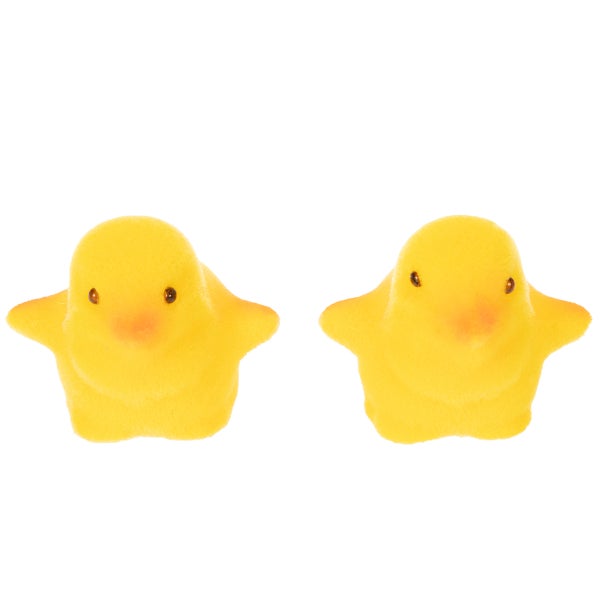 Zwei gelbe Kükenfiguren aus Plüsch