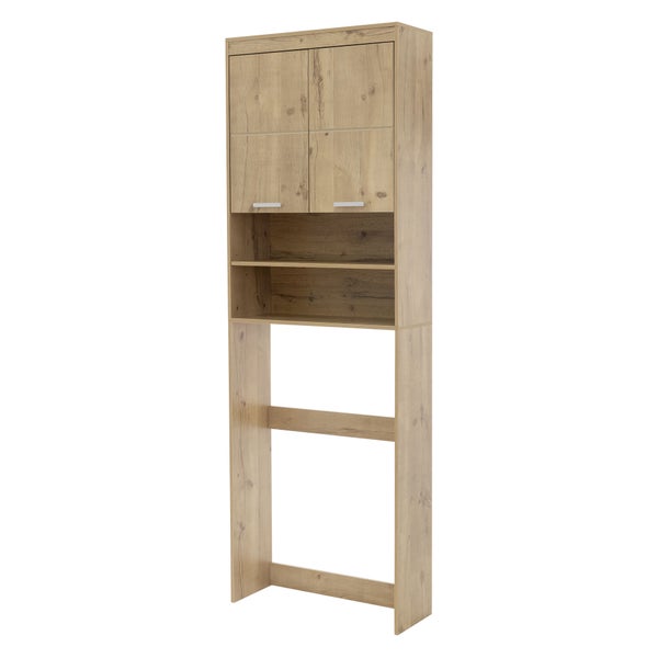 ECD Germany Waschmaschinenschrank mit 2 Türen und 2 offenen Fächern, 187,5x63 cm, Eichenoptik (Asteiche), Waschmaschine/Trockner Badezimmerschrank Hochschrank Badschrank Badregal Waschmaschinenüberbau