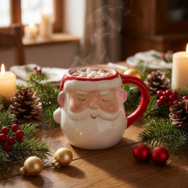 Weihnachtstasse Weihnachtsmann Keramik Tasse mit Deckel