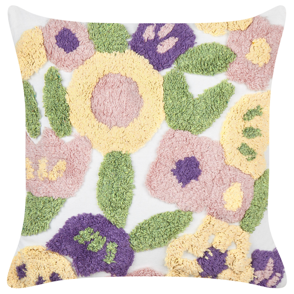 Quadratisches Zierkissen mit texturiertem Blumenmuster aus Stickerei.