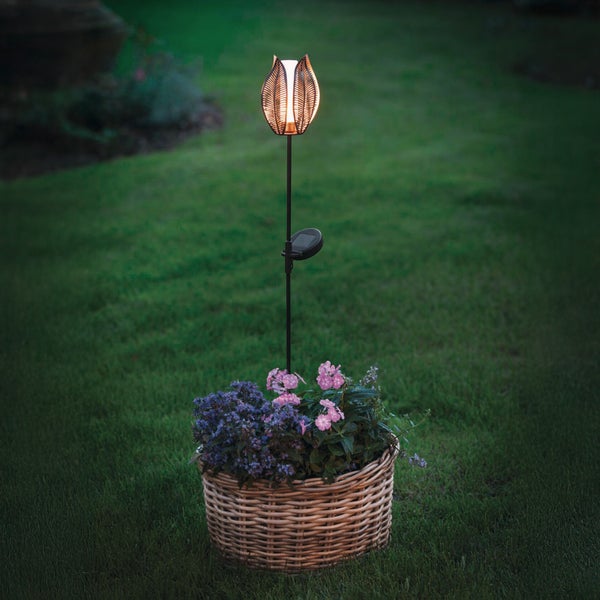 FRANK FLECHTWAREN|Solarstecker Blume, 11,5 x 11,5 x 84 cm, METALL, KUNSTSTOFF