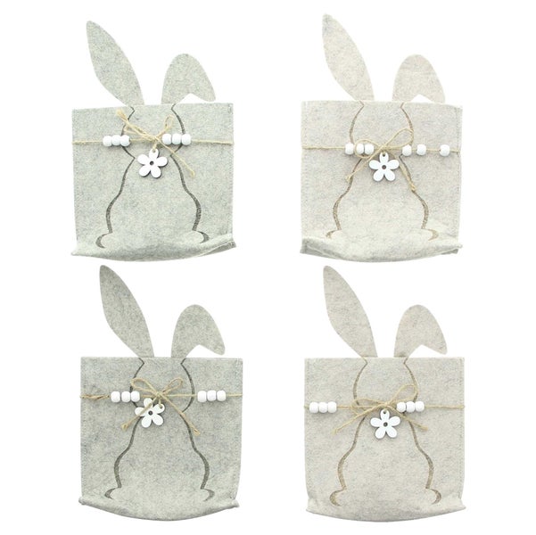 FRANK FLECHTWAREN | Filzbeutel Osterhase, 4er Set, FILZ AUS PET, HOLZ, JUTE, 16 x 25 cm
