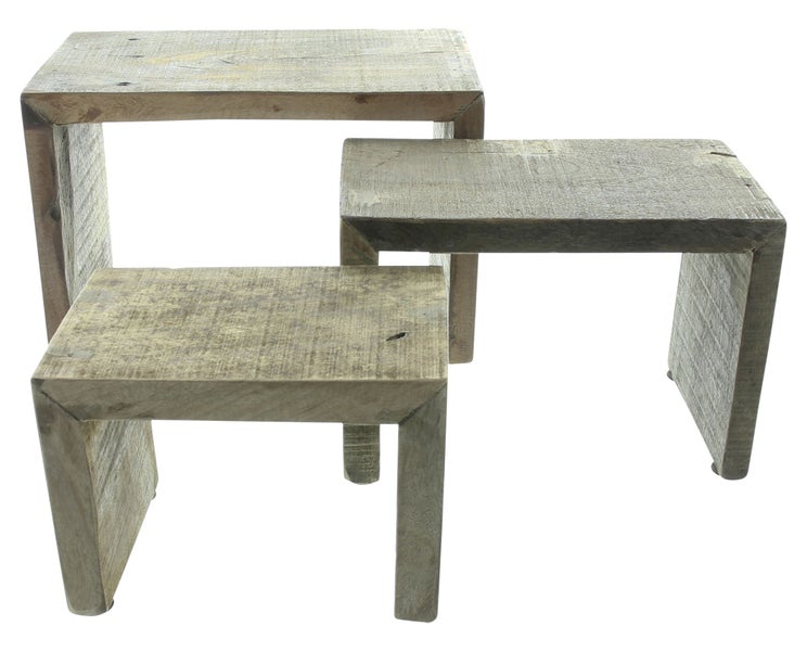 FRANK FLECHTWAREN | Dekobank Rustikal, 3er Set, HOLZ, 20 x 13 x 15 cm, 25 x 15 x 17 cm, 30 x 17 x 20 cm
