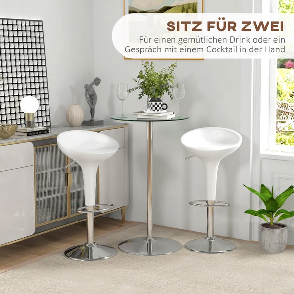HOMCOM Stehtisch Bartisch Esstisch für 2 Personen Bistrotisch mit Tischplatte aus Hartglas, Küchentisch für Küche, Esszimmer, Stahl, Transparent, Ø60 x 102 cm