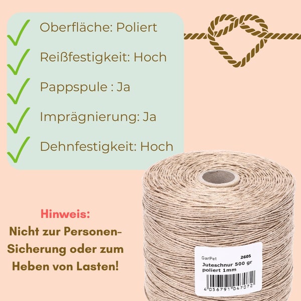 2x Juteschnur 500 m Bindfaden Schnur zum basteln Jutegarn Natur Jutekordel Paketschnur Gartenschnur Jute Bastelschnur Garten Pflanzschnur