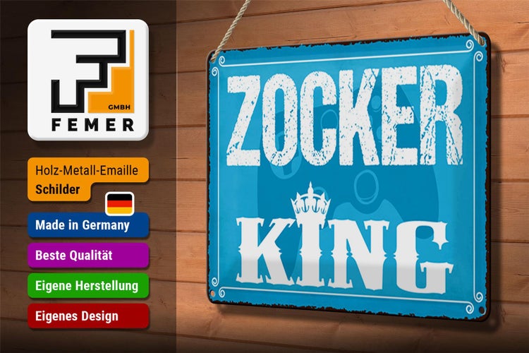 Blechschild Spruch 30x20cm Zocker King Controller