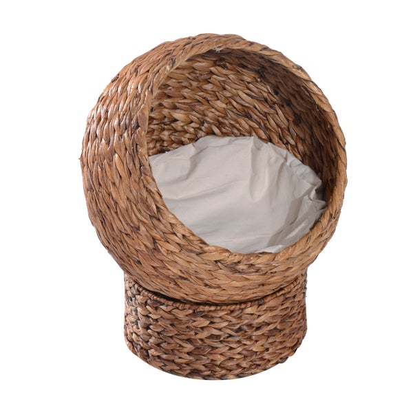 PawHut Rattan Katzenkorb, 42 x 33 x 52 cm, Wasserhyazinthe, Hellbraun