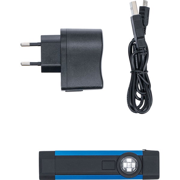 BGS Technic LED-Taschenlampe 85343 mit Gürtelclip, zwei Lichtquellen und BGS Technic Logo.