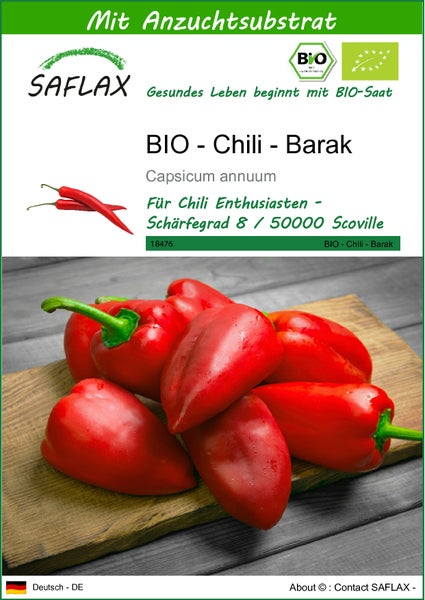 SAFLAX  - BIO - Chili - Barak - Capsicum annuum - 15 Samen - Mit keimfreiem Anzuchtsubstrat