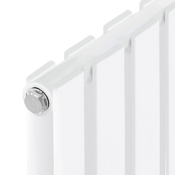 ML-Design Paneelheizkörper Doppellagig 1800x300 mm Weiß Mittelanschluss mit Bodenanschlussgarnitur Durchgangsform Multiblock Thermostat, Badheizkörper Vertikal Designheizkörper Flachheizkörper Heizung