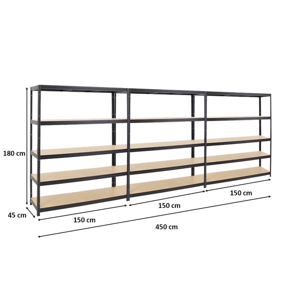PROREGAL Mega Deal 3x Schwerlastregal Giant Elephant HxBxT 180 x 150 x 45 cm Fachlast 200 kg Schwarz