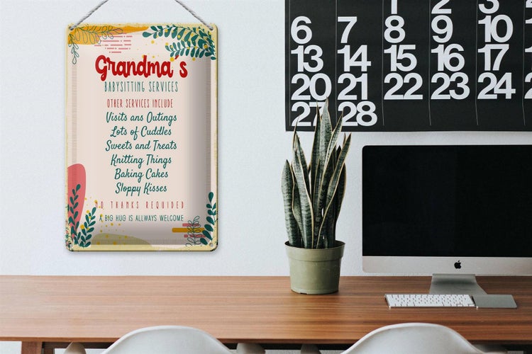Blechschild Spruch Grandma's Babysitting services 20x30cm