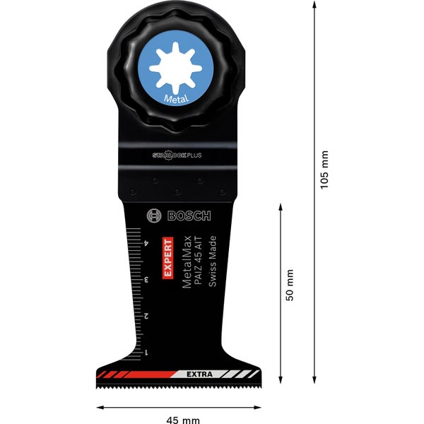 Bosch Expert MetalMax PAIZ 45 AIT Tauchsägeblatt mit Starlock Plus Aufnahme und Abmessungen