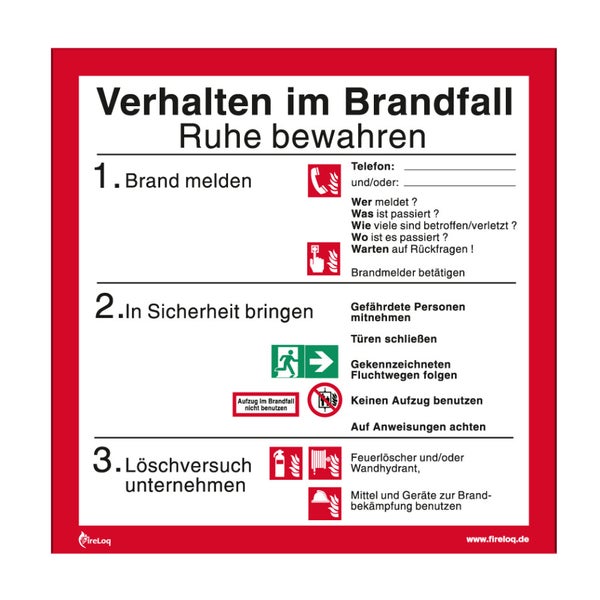 Verhaltenshinweise im Brandfall mit Anweisungen