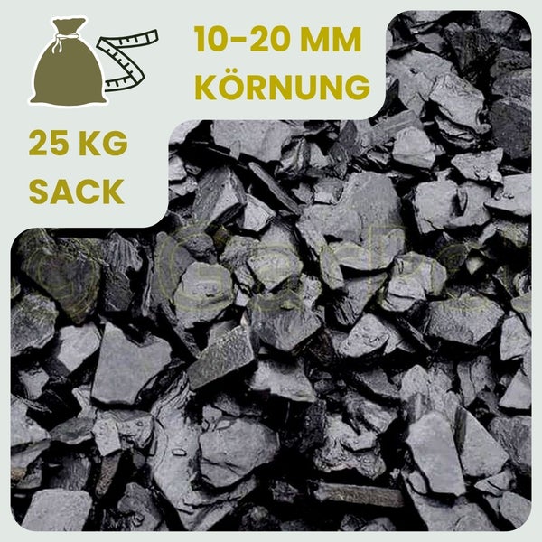 Schiefersplitt mit einer Körnung von 10 bis 20 Millimeter im 25 Kilogramm Sack