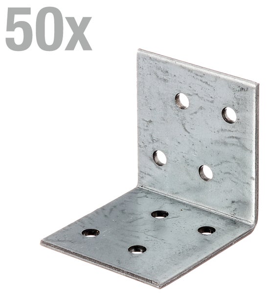 Winkelverbinder aus verzinktem Stahl, 50 Stück Packung für Holzverbindungen.