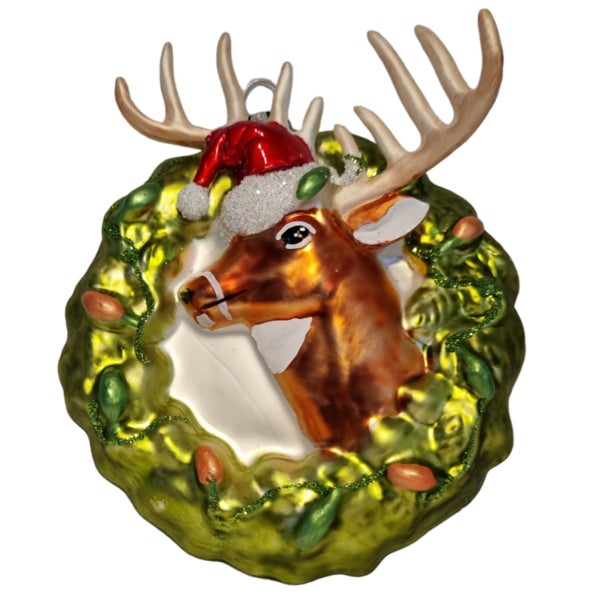 Hirsch mit Geweih im Kranz Weihnachtskugel - Weihnachtskollektion Jack Mensinga