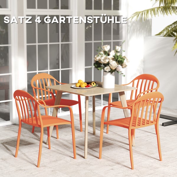 Outsunny Gartenstuhl 4er Set wetterfest Gartenstühle aus Kunststoff Stapelstuhl mit Armlehne Rückenlehne stapelbar Terrassenstuhl bis 120 kg belastbar Gartenmöbel für Hinterhof, Garten, Balkon Rot