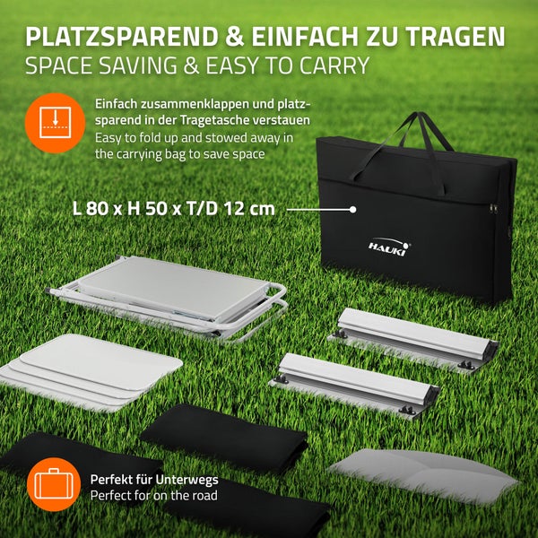 Hauki Camping Küche, Schwarz, Campingschrank faltbar mit Tragetasche, Reiseküche mit Windschutz, Küchenschrank mit Arbeitsplatte, Staufächern, Alu Outdoorküche, Küchenbox klappbar, Zeltschrank tragbar