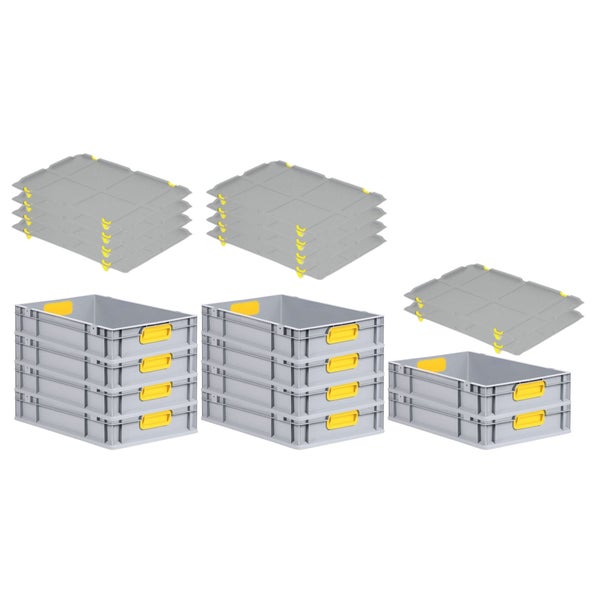 PROREGAL Spar Set 10x Eurobox Nextgen Color Mit Auflagedeckel & Schiebeschnappverschlüsse HxBxT 12 x 40 x 60 cm Griffe Gelb Geschlossen Glatter Boden